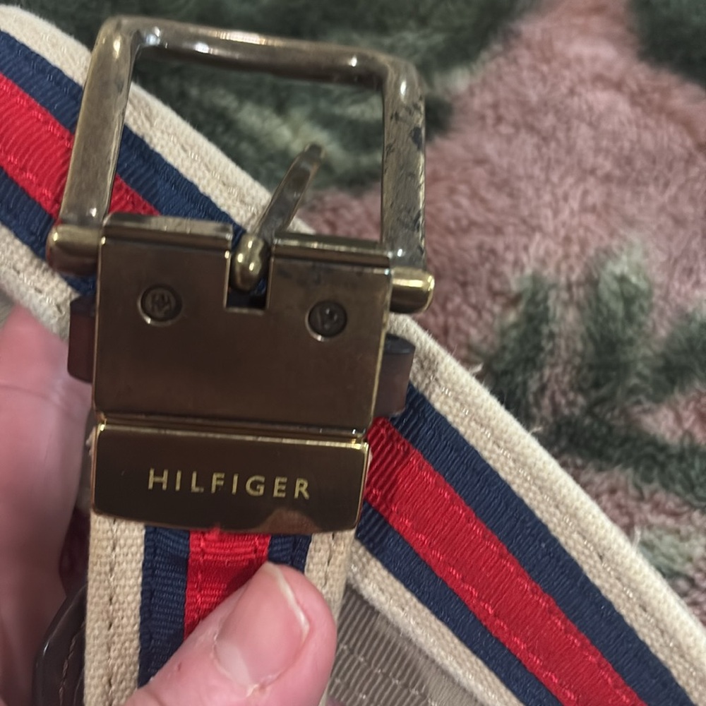 Men's H&M Red/Blue Cotton Leather Preppy Nautical Stripes Belt - Picture 2 of 6